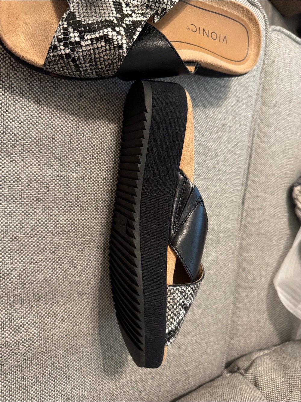 Vionic Black & Snake-Print Crossband Slide Mules - Picture 2 of 5